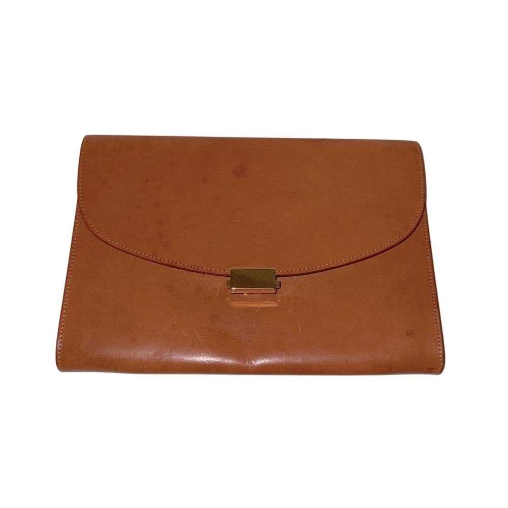 NWT MANSUR GAVRIEL Elegant quiet luxury Brown Leather Clutch with brass hardware